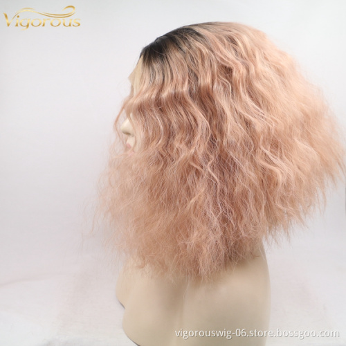 Vigorous ombre short bob premium high quality curly wholesale black women synthetic hair wigs with lace front